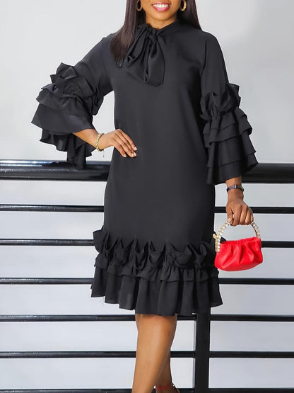 Fashionable Ruffle Sleeve Plus Size Casual Dress