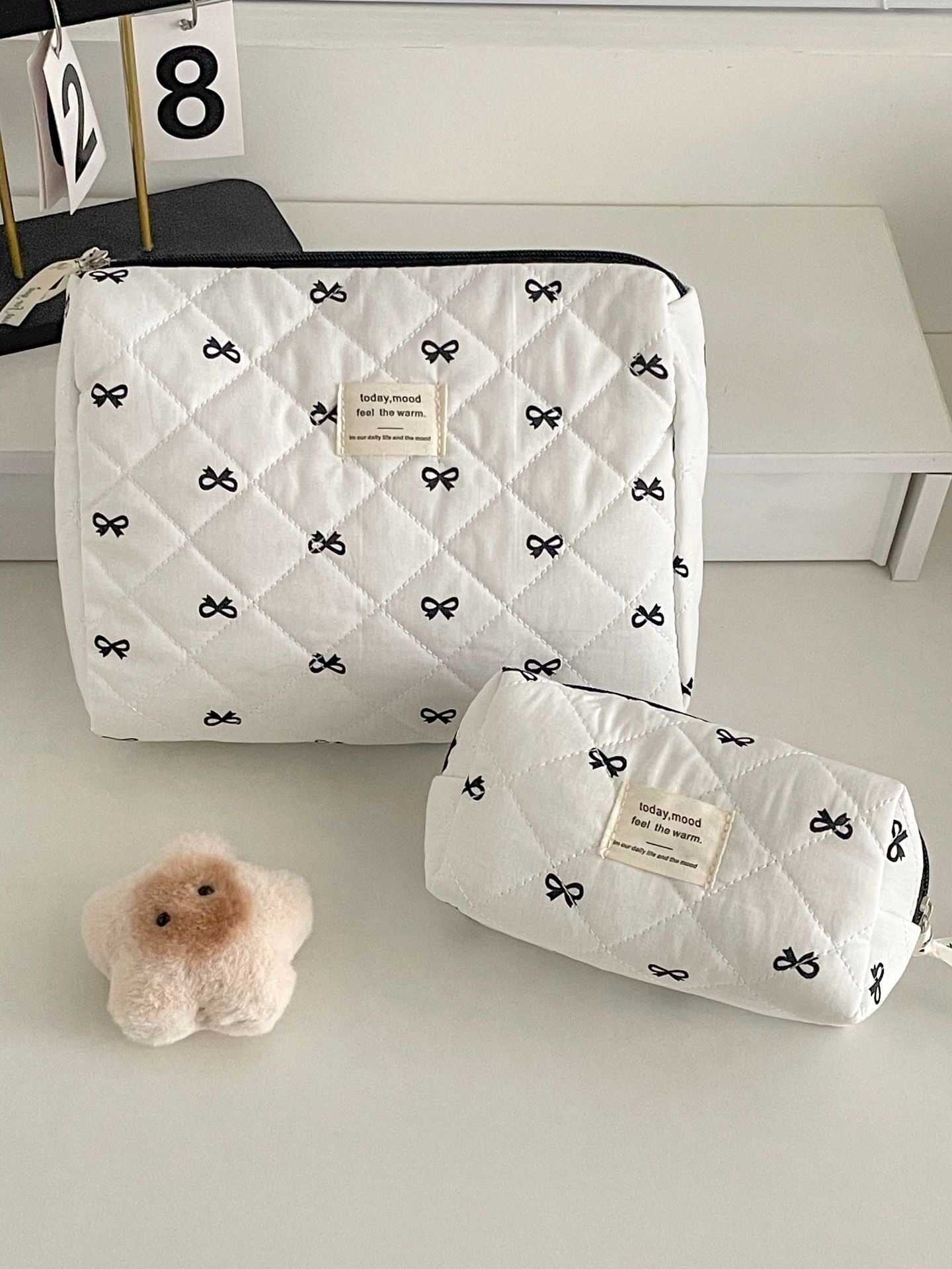 Black Sweet Bow Makeup Bag Trendy Portable Storage Pouch