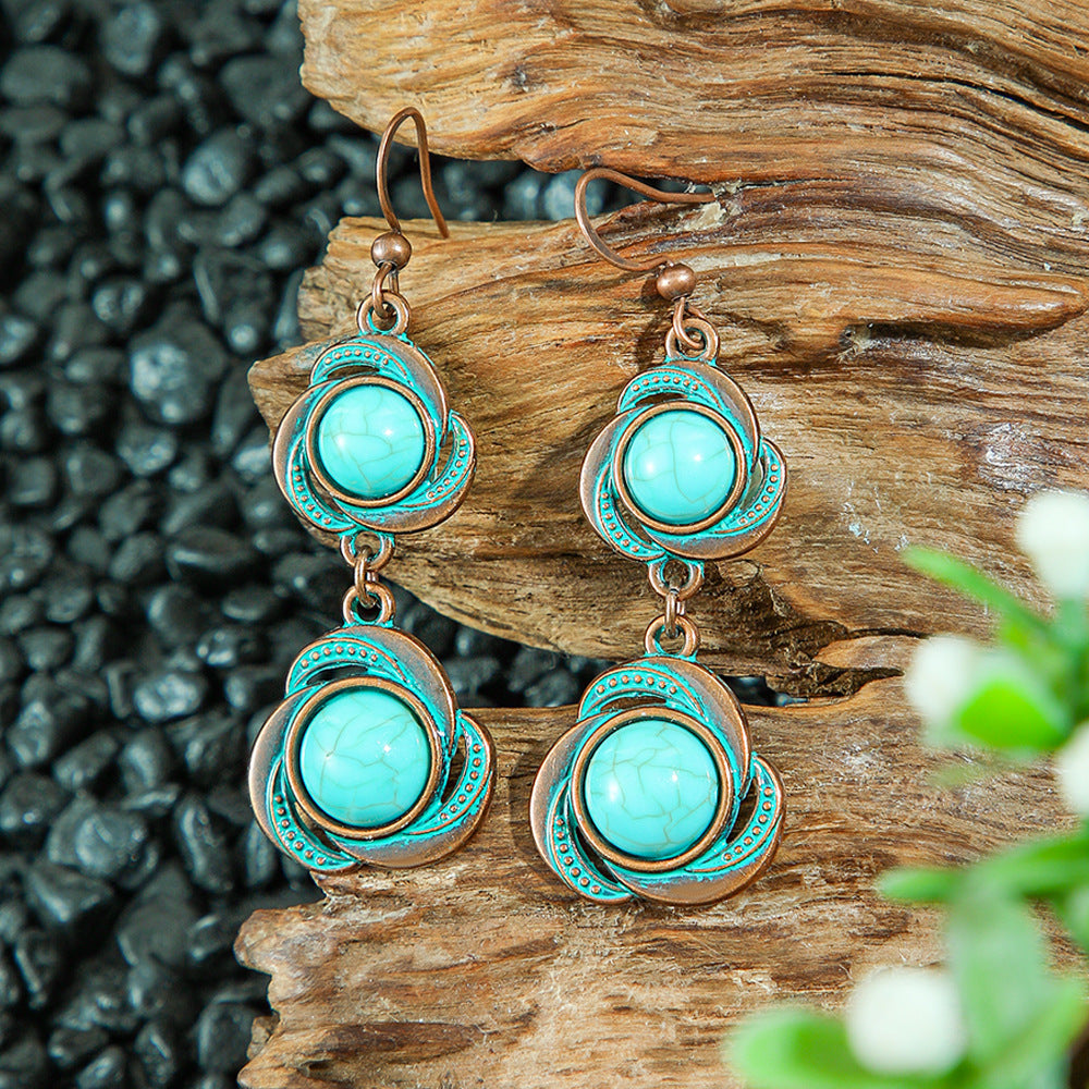 Vintage Geometric Turquoise Drop Earrings Statement Jewelry