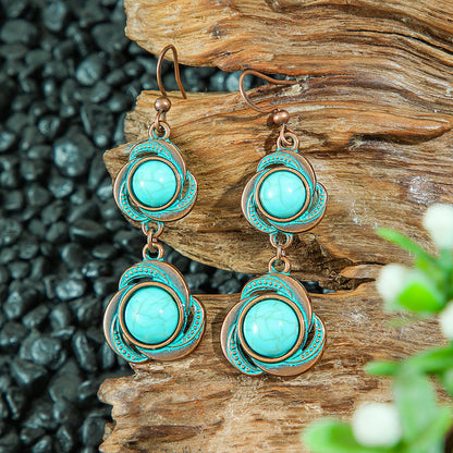 Vintage Geometric Turquoise Drop Earrings Statement Jewelry