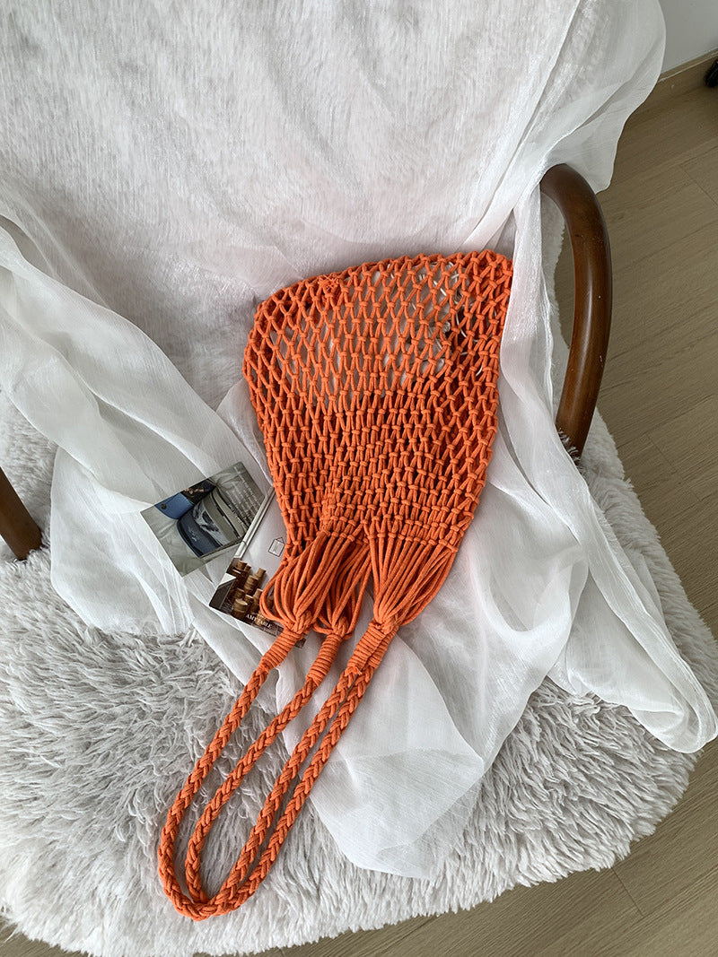 Large Capacity Handwoven Beach Bag Casual Cotton Tote