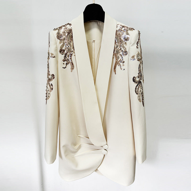 Embroidered Pearl Detail Blazer Dress Elegant Fashion