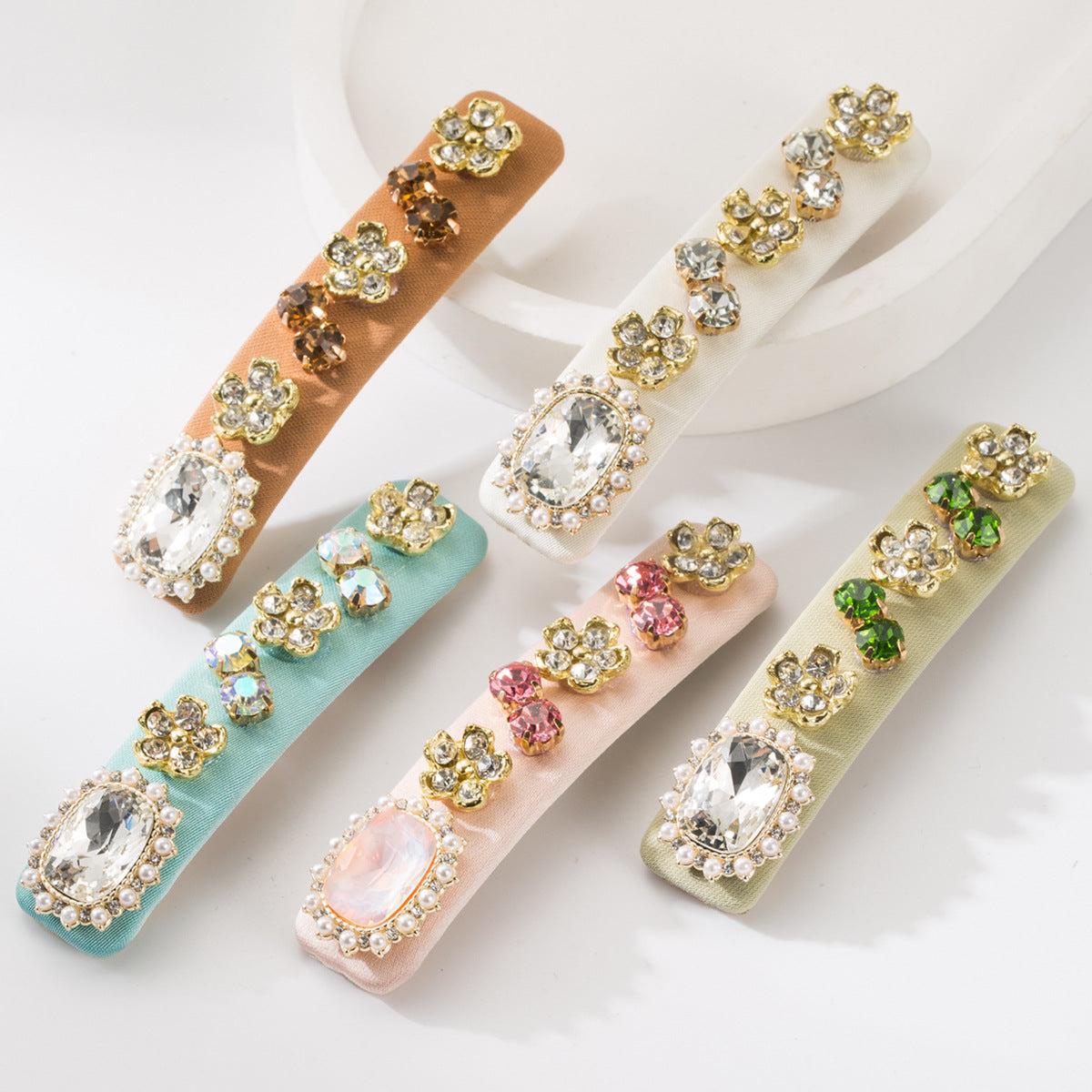 Elegant Rhinestone Hair Clip Floral Design Alloy Side Clip