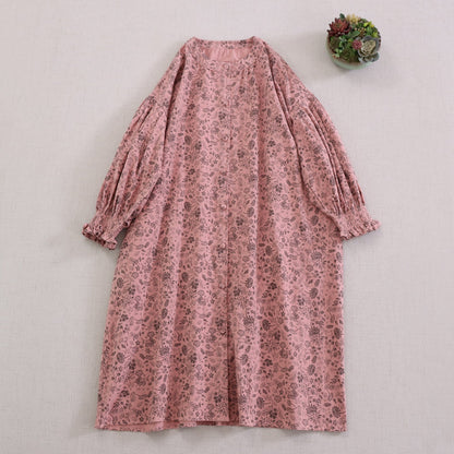 Vintage Floral Long Sleeve Dress With Puff Sleeves