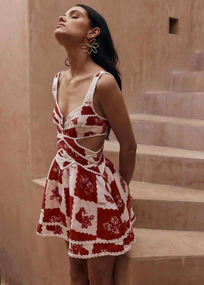 Cotton Cutout Sundress With Pom Pom Trim