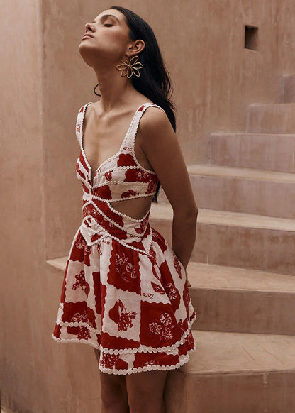 Cotton Cutout Sundress With Pom Pom Trim
