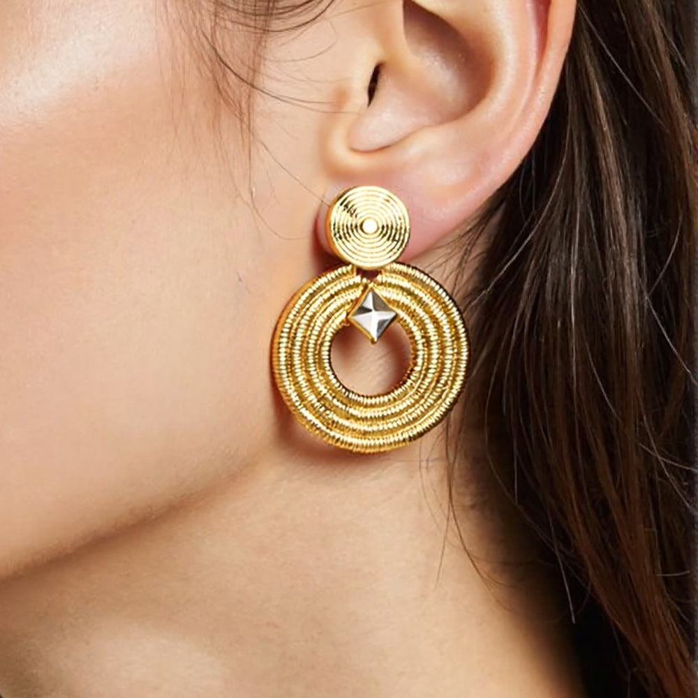 Trendy Vintage Circle Earrings with Rhinestones in Stainless Steel