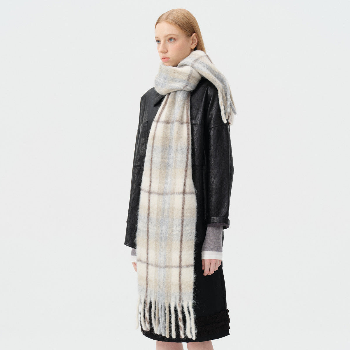 Chic Plaid Wool Blend Scarf for Women
