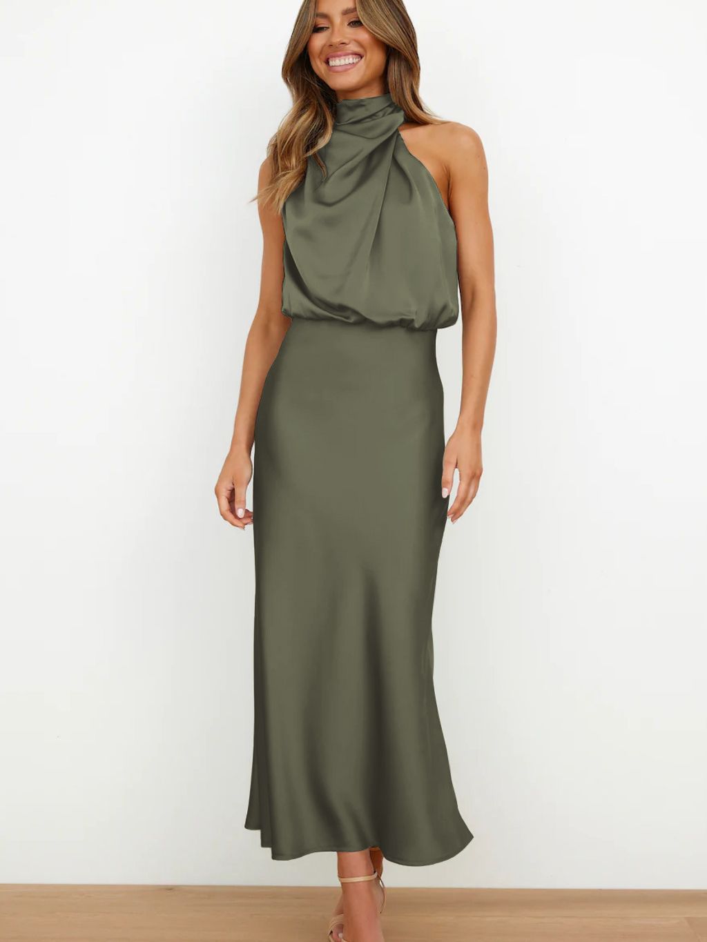 Elegant Satin Halter Dress for Women - High-End Evening Gown