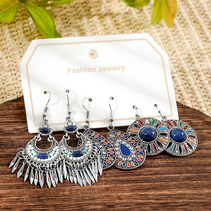 Bohemian Turquoise Tassel Earrings Vintage Alloy Jewelry