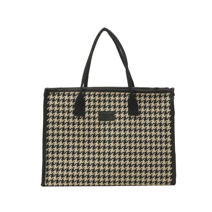 Large Houndstooth Woven Tote Bag Stylish Everyday Shoulder Bag
