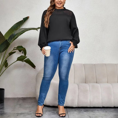 Loose-Fitting Geometric Pattern Long Sleeve Top
