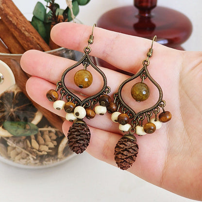 Bohemian Geometric Tassel Earrings with Agate Beads