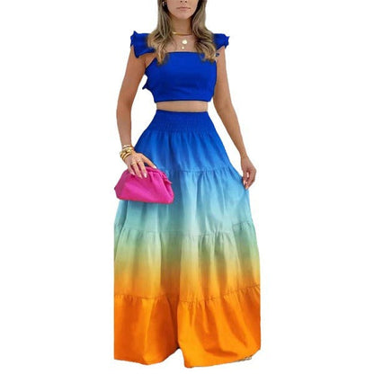 New Women's Fashion Set Stylish Solid Color Maxi Dress