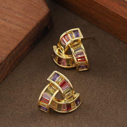 Fashionable Geometric Triangle Earrings With Colorful Zircon Stones