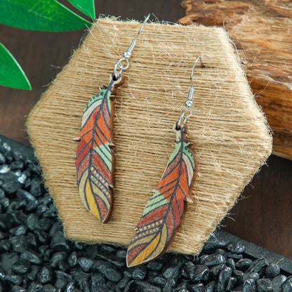Bohemian Leaf Tassel Earrings Metal Leather Drop Dangle