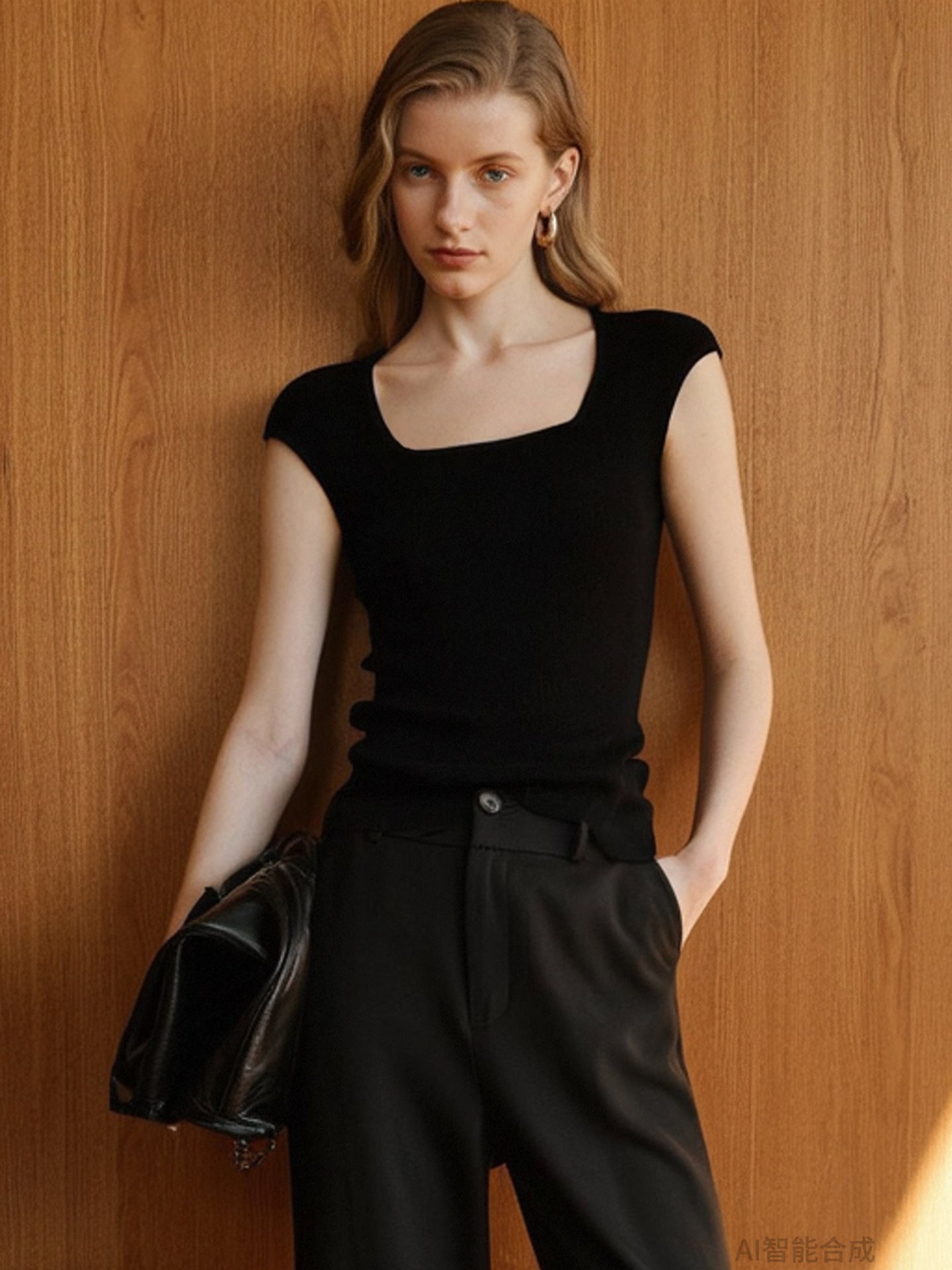 Stylish Square Neck Short Sleeve Knitted T-Shirt