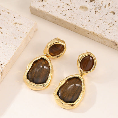 Vintage Irregular Oval Resin Drop Earrings For Women Stylish Elegant Silver Needle