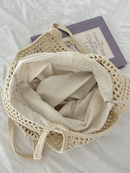 Large Capacity Hollow Cotton Rope Bag Casual Fashion Shoulder Bag