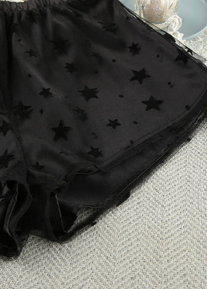 Star Mesh Satin Pajama Set Black
