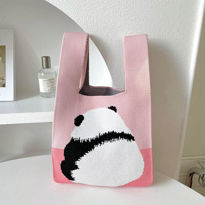 Knitted Tote Bag With Cute Designs Soft Polyester Casual