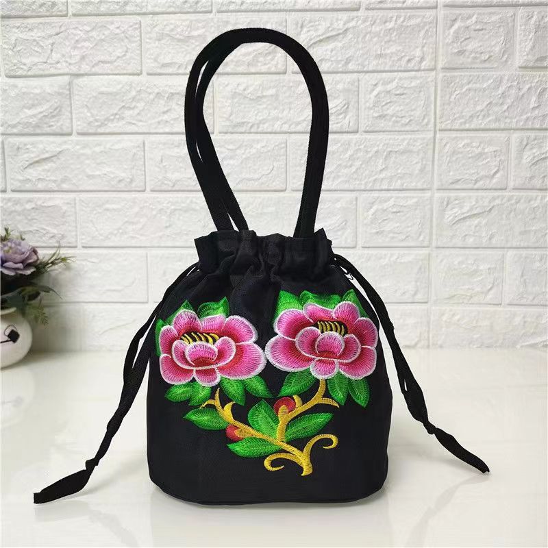 Ethnic Style Embroidered Bag, Embroidered Canvas Bag, Mobile Phone Change, Drawstring Small Bag, Women'S Bucket Bag