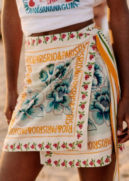 Trendy Floral Tie Waist Casual Skirt for Women