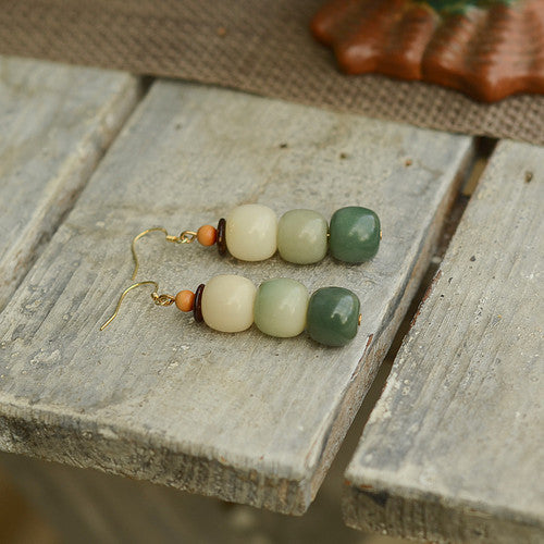 Natural Bodhi Root Personality Gradient Color Stud Earrings Simple Earrings Ethnic Style 925 Silver Hook Earrings