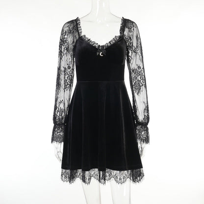 Dark Aesthetic Lace Hip-Hop Dress Short Sleeve