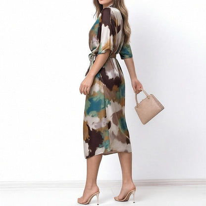 Elegant Floral Print High-Waisted Dress
