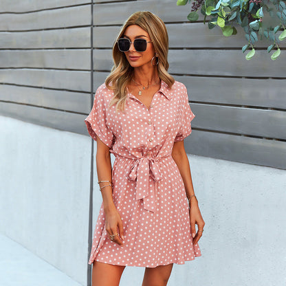 Polka-Dot Nipped-In Dress Summer A-Line Dress
