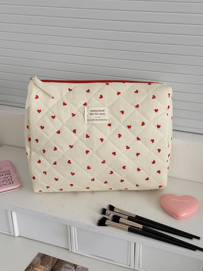 Red Heart Cosmetic Bag Stylish Multi-Functional Storage Pouch