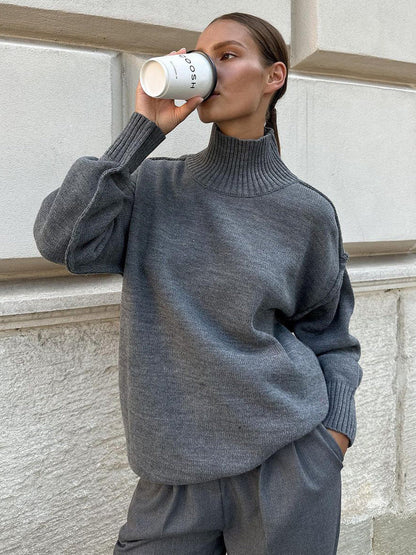 High Neck Casual Knit Sweater for Women