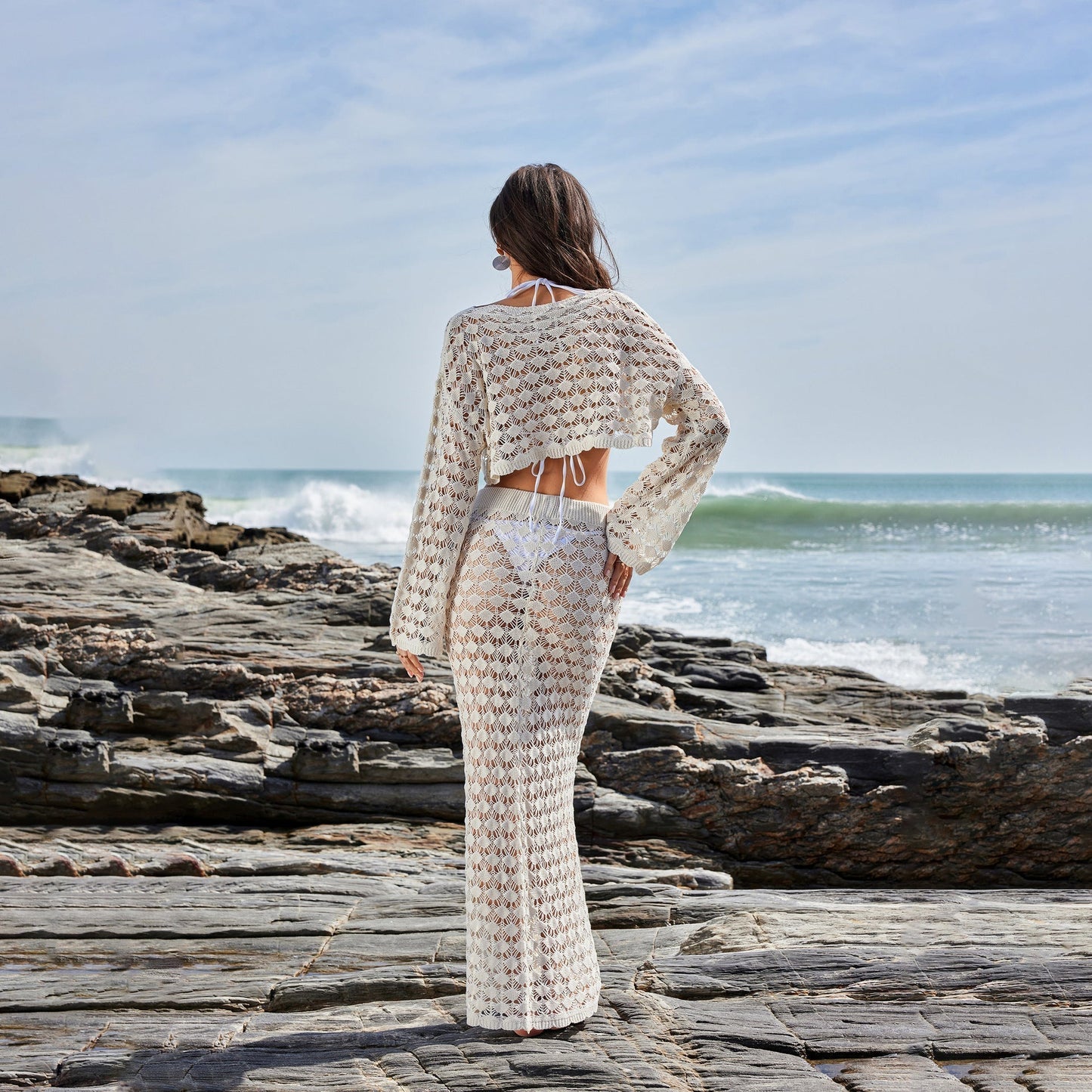 Solid Color Hollow Out Crop Top Cover Ups