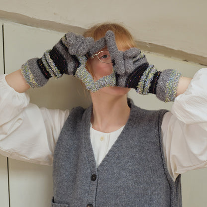 Striped Knit Fingerless Gloves For Women - Warm & Stylish