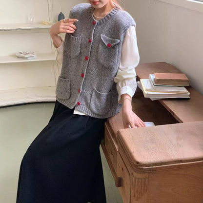 Knitted Vest For Women Solid Color Lightweight Cardigan