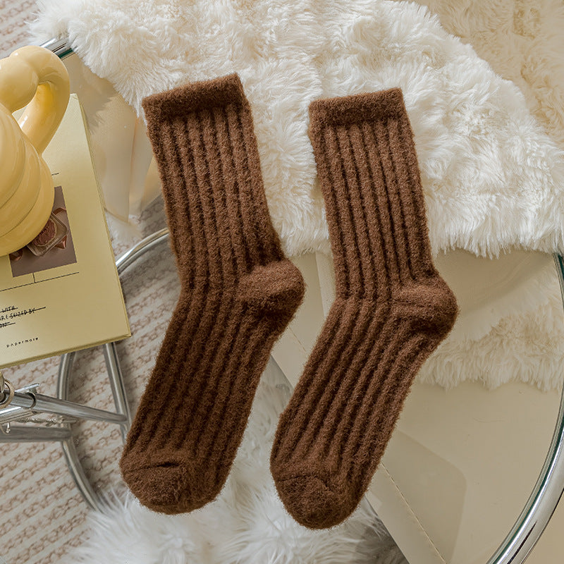 Solid Color Thicken Cashmere Plush Crew Socks
