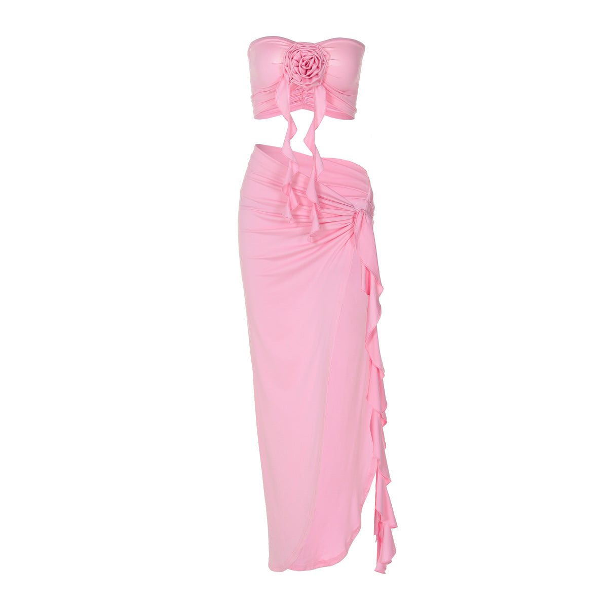 Sleeveless Floral Ruched Maxi Dress Set - Sexy Casual Style