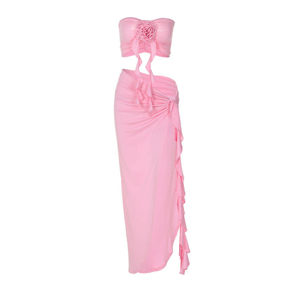 Sleeveless Floral Ruched Maxi Dress Set - Sexy Casual Style
