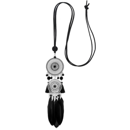 Indian Dreamcatcher Black Feather Tassel Necklace Fashion Jewelry