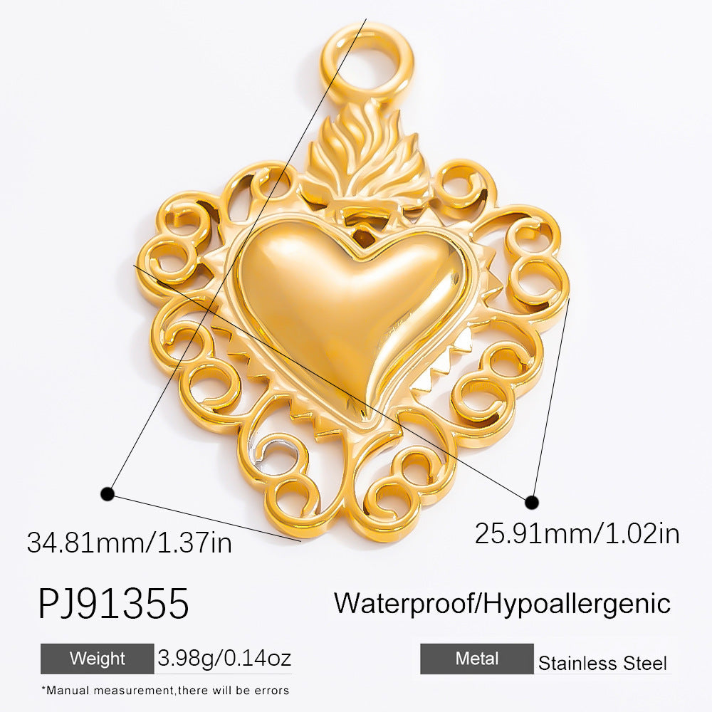 Heart-Shaped Stainless Steel 18K Gold Necklace Pendant DIY Jewelry