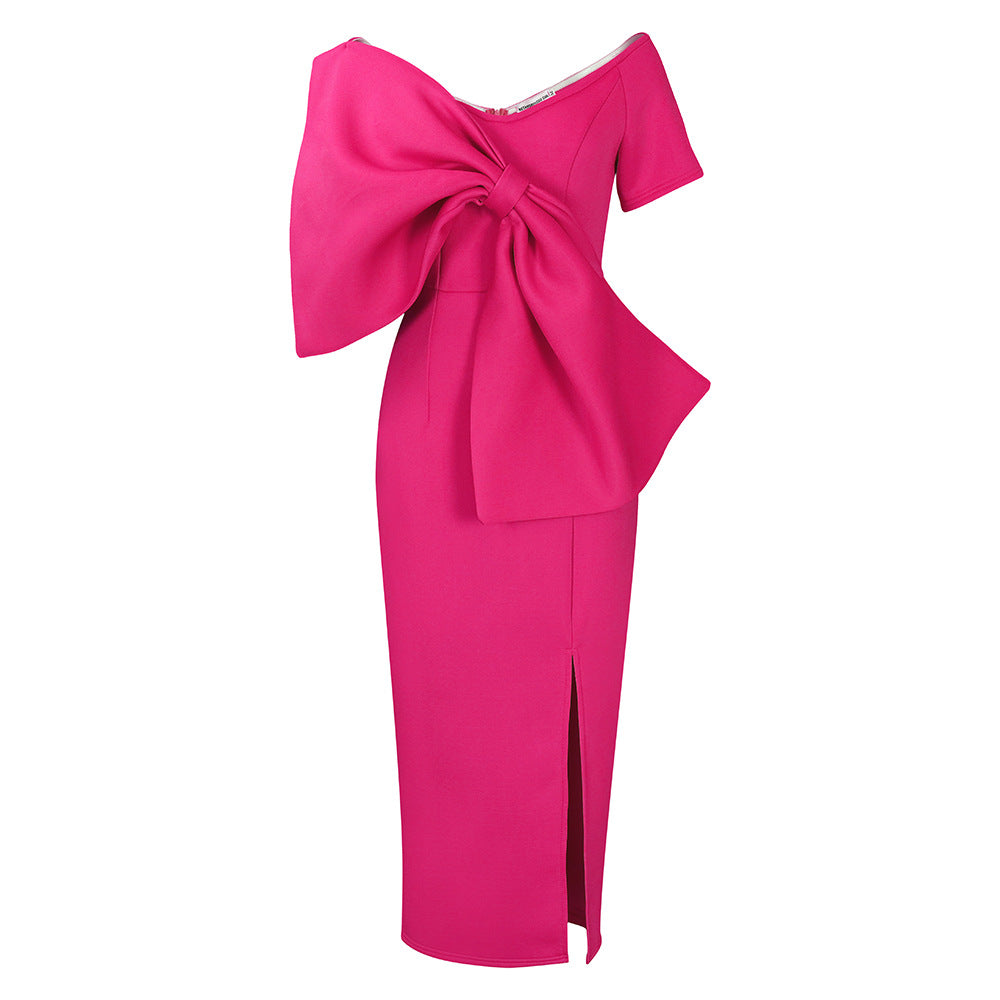 Sexy Bowknot Open-Back Bodycon Maxi Dress
