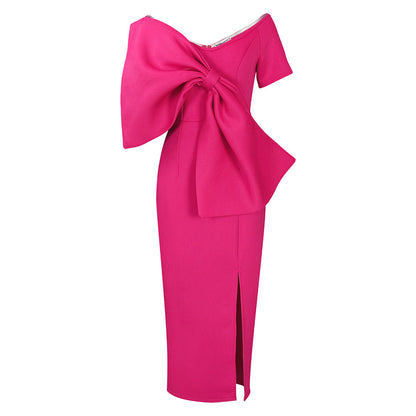 Sexy Bowknot Open-Back Bodycon Maxi Dress