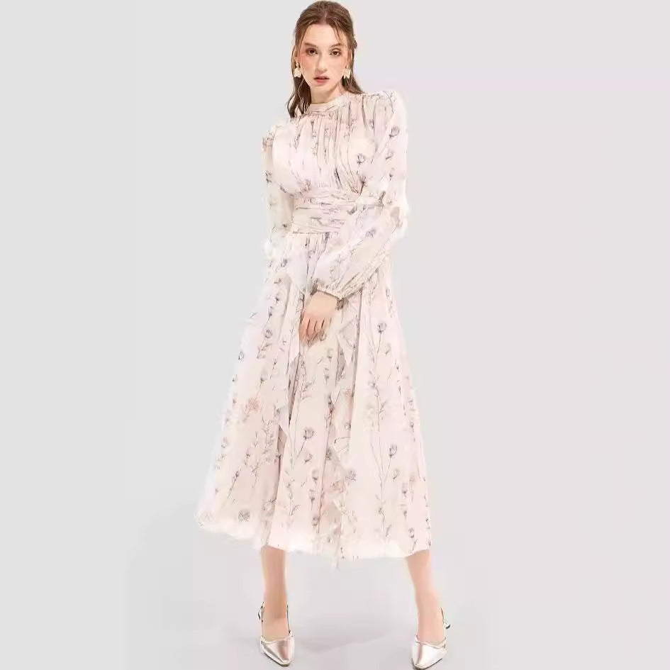 Elegant Chiffon Ruffled Long Sleeve Evening Dress