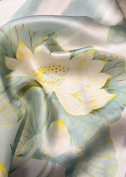 Satin Square Scarf With Lotus Garden Print