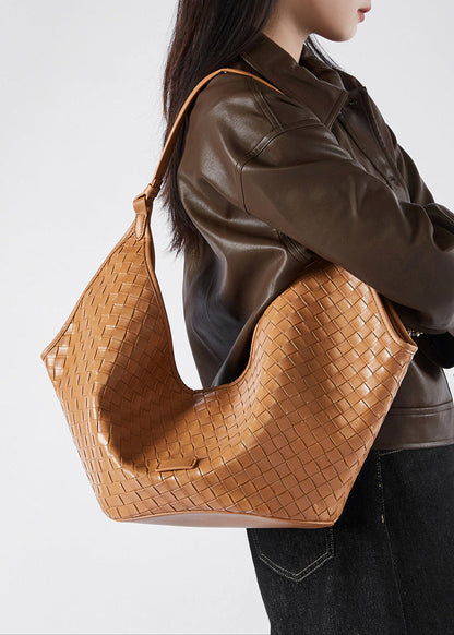 Woven Leather Shoulder Hobo Bag Soft Cowhide