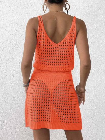 V-Neck Hollow Out Cover Up Mini Dress