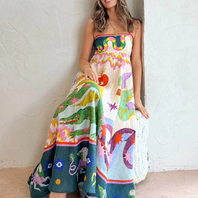 Floral Print Maxi Dress with High Waist for Casual Wear