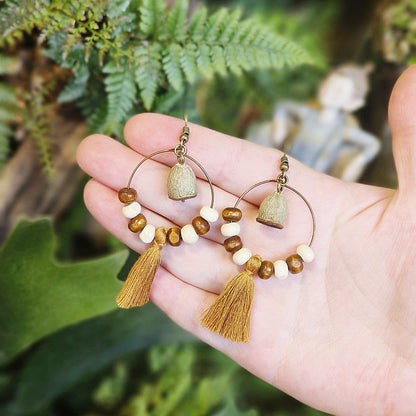 Bohemian Fringe Retro Style Earrings with Wooden Beads