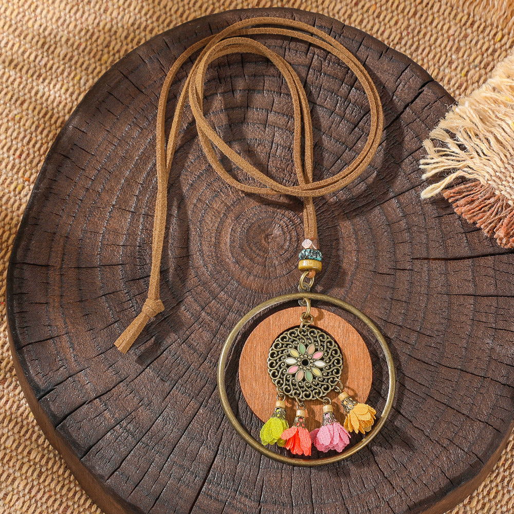 Trendy Ethnic-Inspired Butterfly Flower Necklace With Tassels
